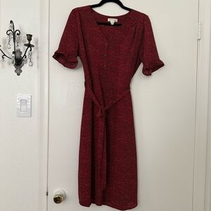 Monteau Burgundy Midi Dress with Belt